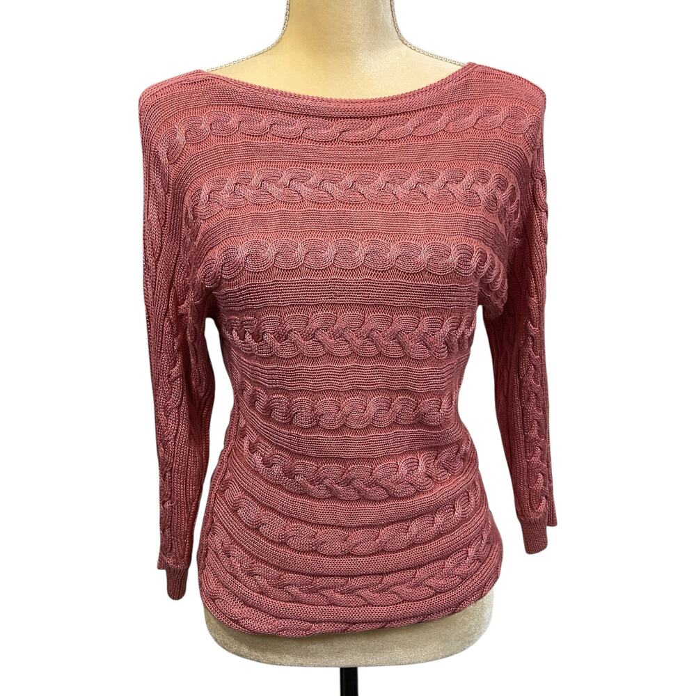 Lauren Ralph Lauren Sweater Cable Knit 3/4 Sleeves Size Small